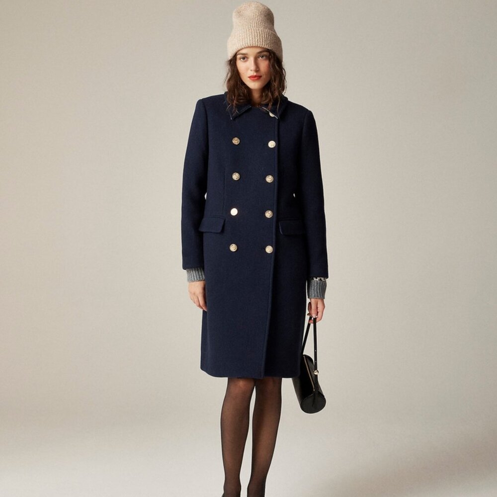 J Crew Warwick Wool Top Coat - Trench Military Navy Blue Preppy 90s Retro Goth